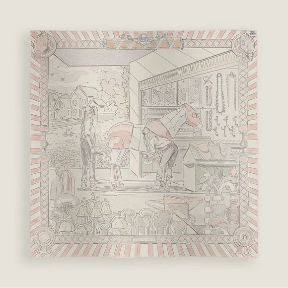 HERMES BNIB Pony Pit Stop DOUBLE FACE scarf 90 cm by Ugo Bienvenu | Silk, Pastel - Picture 4 of 9